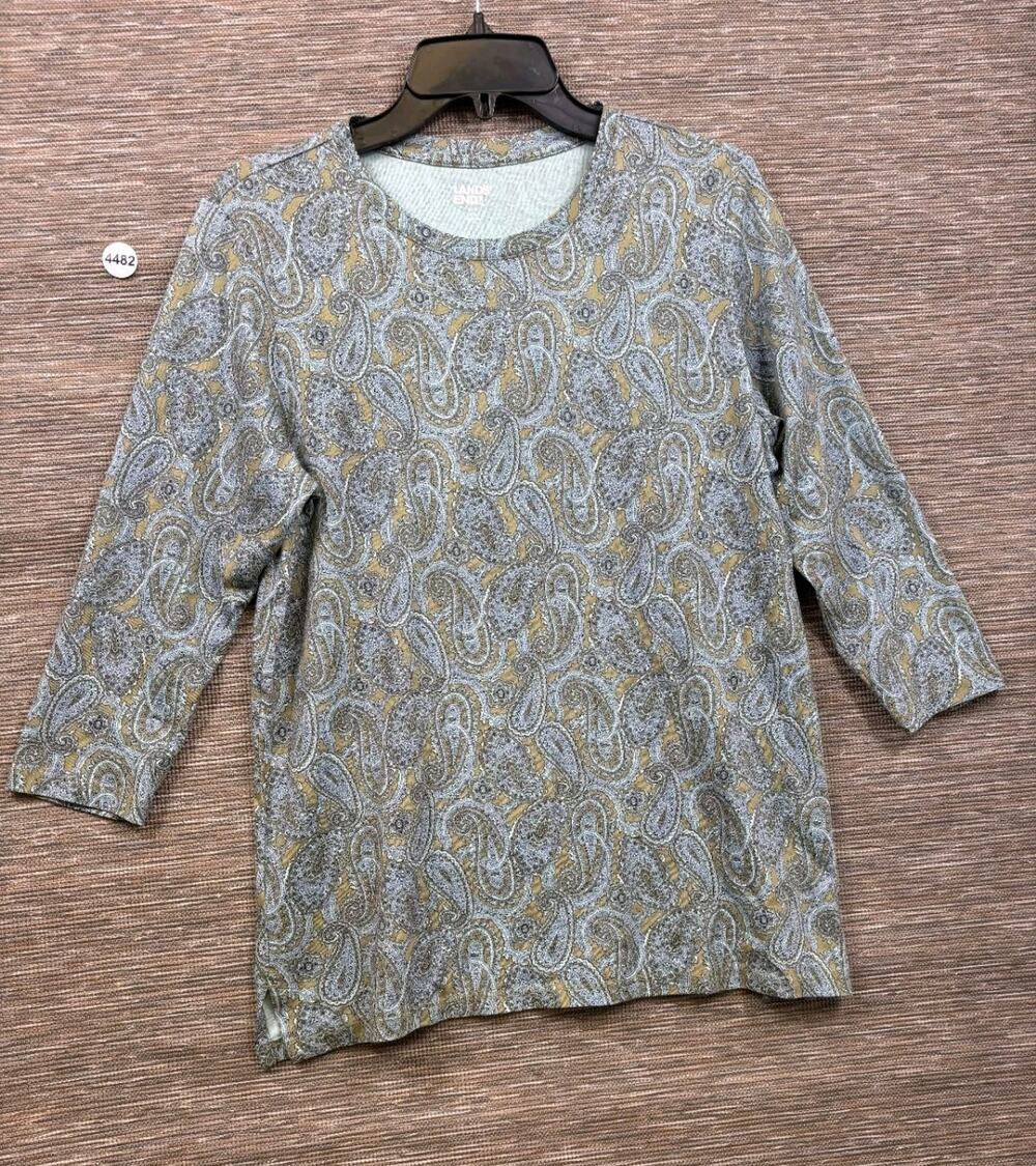 Lands End 100% Cotton Paisley Knit Top Womens Size MP Multicolor 3/4 Sleeve